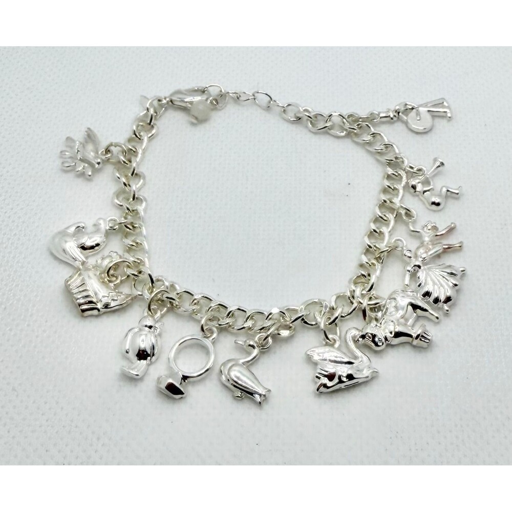 Avon Silver Tone 12 Days of Christmas Dangle Charm Bracelet